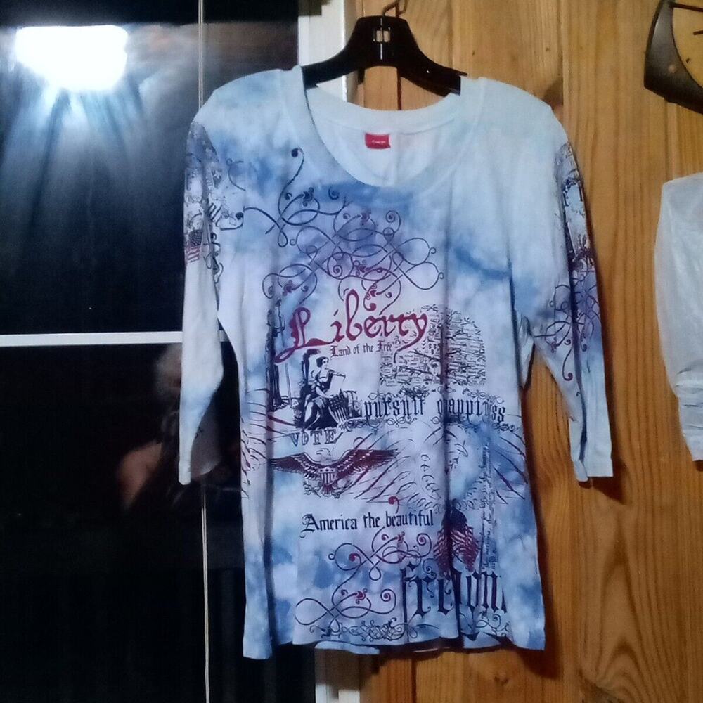 Glima Cotton Red, White And Blue 3/4 Sleeve Top Made In USA L